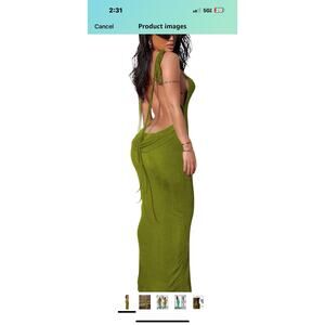 Women Backless Cowl Neck Cocktail Dress Halter Slip Long Semi Medium A-black